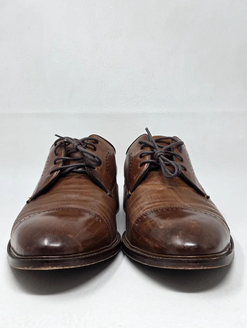 Johnston & Murphy Dress Shoes Mens Size 8.5M Brown Leather Cap Toe Oxfords